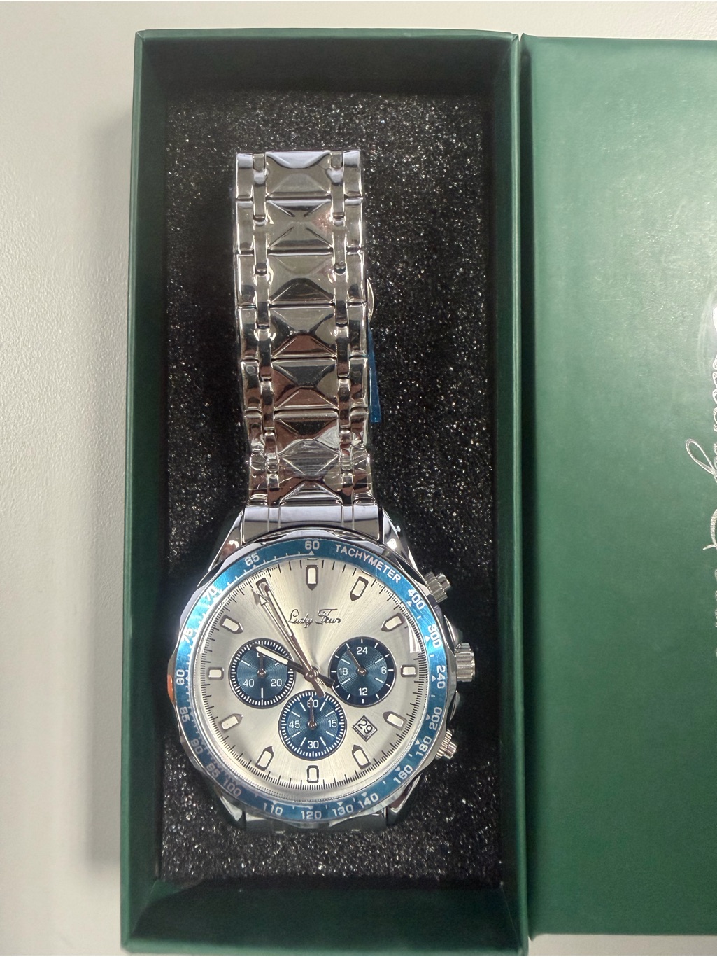 Lucky Fours Chronometer Silver Ice Chronograph Mens Watch